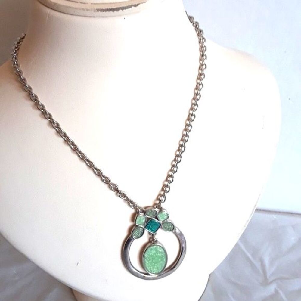 Napie Turquoise Colored Bead Inlay Sylver-Tone Metal Chain Necklace